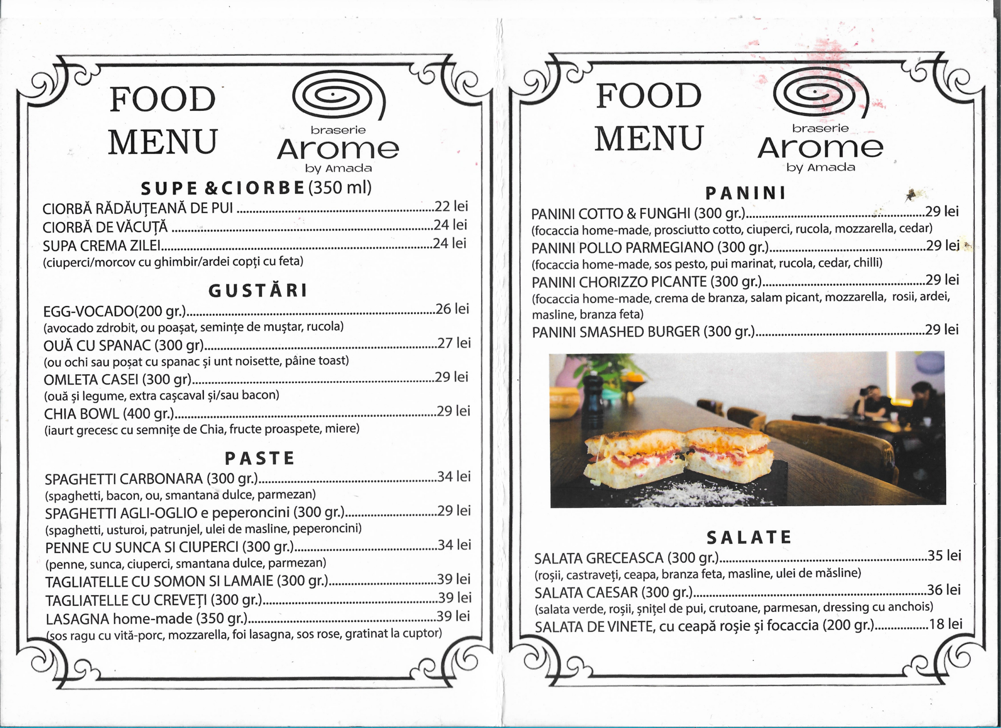 meniu braserie arome by amada